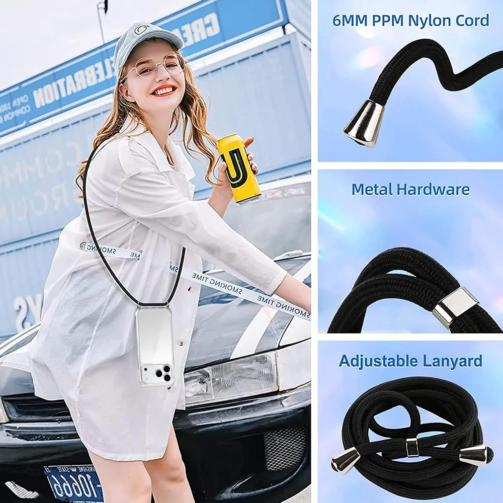 Прозрачный мягкий чехол с ремешком для iPhone 17 Air, 17E, 16, 16E, 15, 14 Plus, 13, 12 Mini, 11 Pro, XS Max, X, XR, SE, 7, 8 Plus – противоударный чехол (art.: 3920db26cf7cf) - 3920db26cf7cf