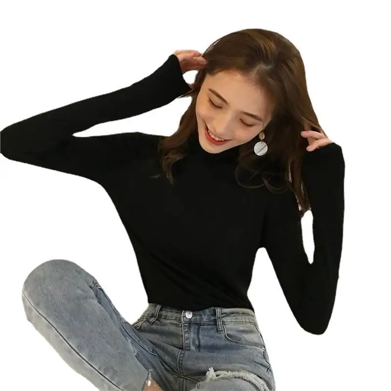 

2022 Spring Autumn Women Pullover Female Knitted Sweaters Solid Concise Turtleneck Elasticity Elegant Office Lady Casual Tops