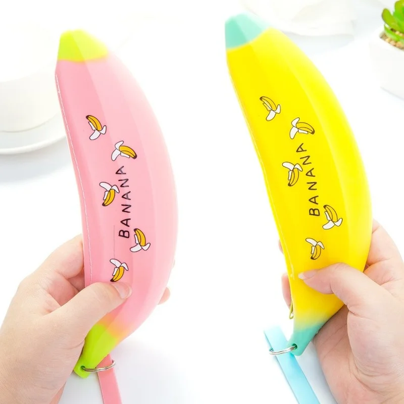 Portable Cute Coin Purse Banana Pencil Case Silicone Purse Children's Purses For Kids Yellow Pen bag For Women Wallet pouch