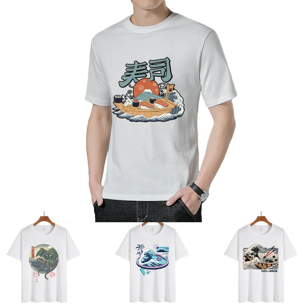 

T-shirt Tops Men 2022 New Summer Round Neck Short Sleeve Wave Print All-match Shirts Tees Casual Comfortable Clothing Tshirts