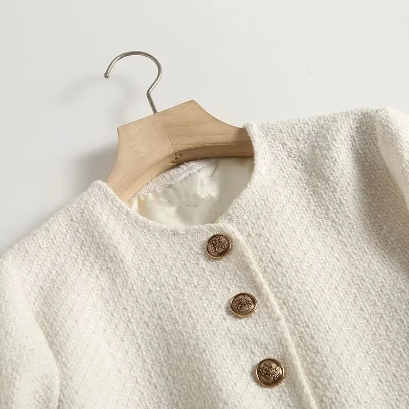 Elmsk 2023 England Style Texture Gold Single Breasted Fashion Simple Woolen Jacket Women