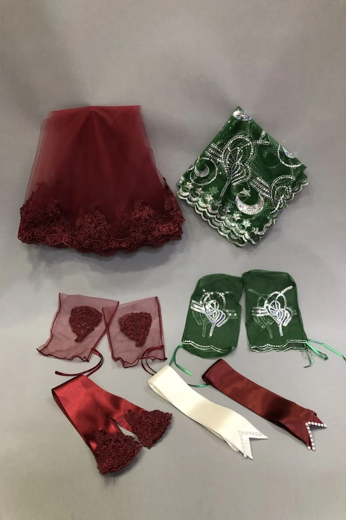 

Bridal Accessories Claret Red Bridal Veil Groom Veil And Jewelry Ribbon Set Wedding Handmade For Bride And Bride