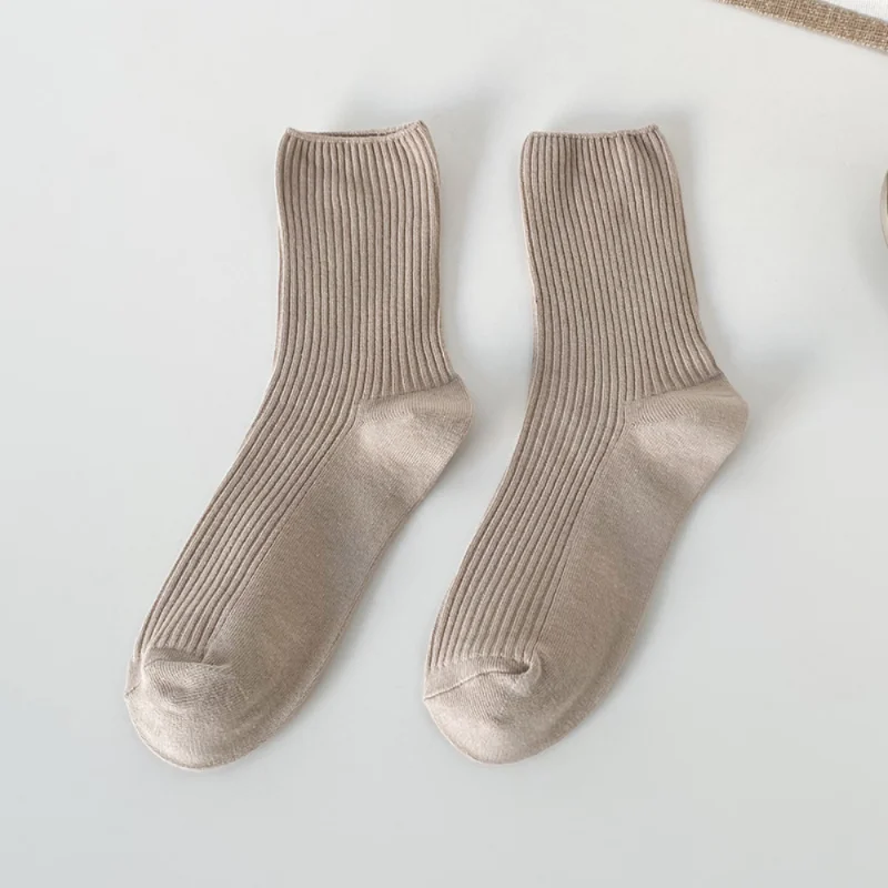 Solid Color Socks Mid Tube Knitted Japanese Korean Loose Long Stockings Girl Ins Retro Soft Fashion Trend Spring Autumn Socks