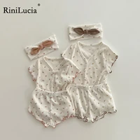 rinilucia 2022 baby girl new clothes set soft floral cotton bosyuit shorts clothing set cute toddler fashion jumpsuit bloomers