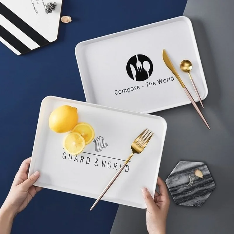 

Plastic Plate Rectangular Home Nordic Personality Simple Bread Breakfast Plate Cup Plate Hotel Tea Tray Small Tray Kitchen Items