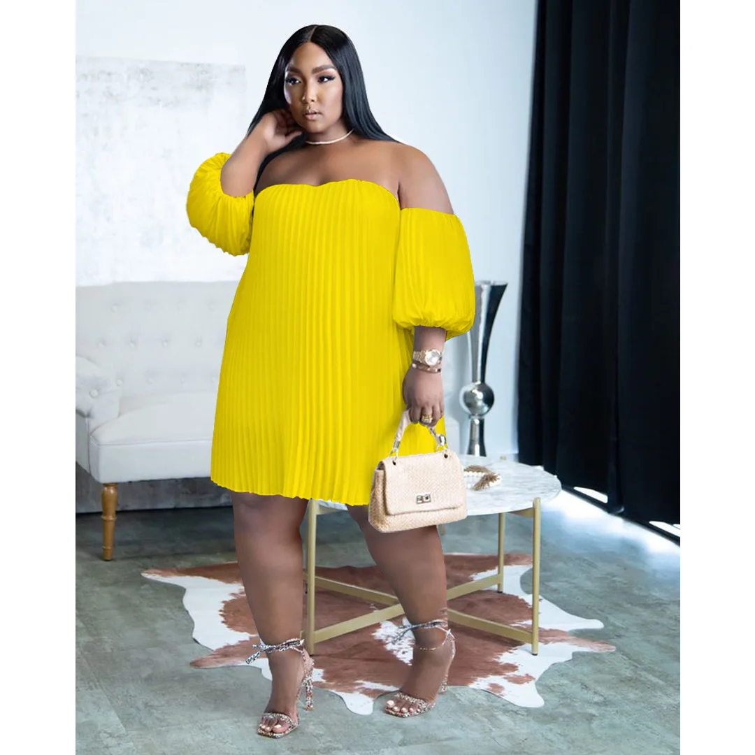 

Женское летнее платье, однотонное Плиссированное шифоновое платье с открытыми плечами и коротким рукавом, свободного кроя, Клубная пляжная одежда, женское мини-платье