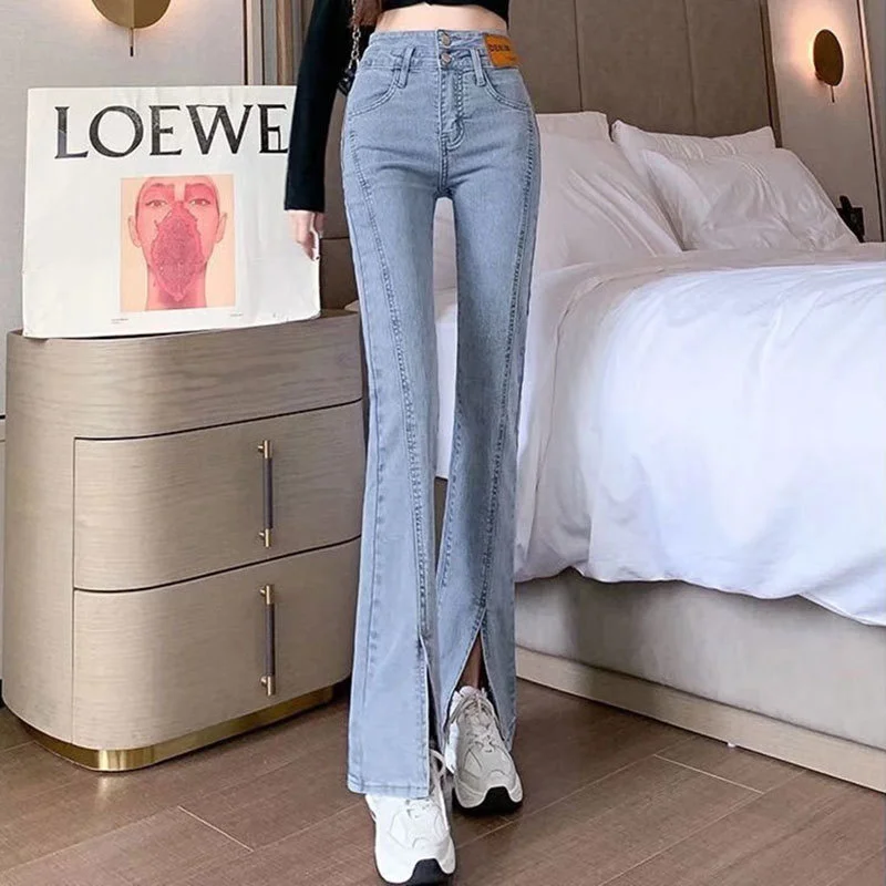 

Front Slit Micro Flared Jeans Women's Stretch High Waist New Slim Slimming Wide-leg Drape Mopping Trousers High Waisted Jeans