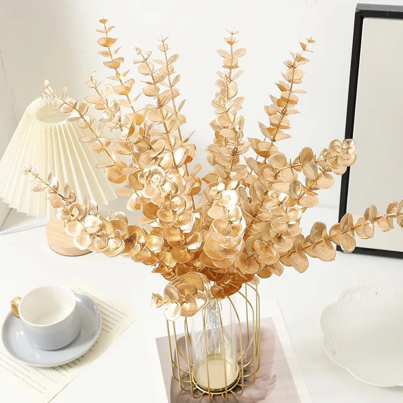 

Simulation Of Golden Leaves Eucalyptus Ginkgo Leaves Love Leaves Wedding Home Flower Arrangement Decorative Artificial Flowers