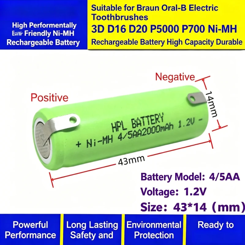 Фото Аккумулятор Ni-MH 4/5AA 1.2V 2.0Ah для электрических зубных щеток Oral-B Braun 3756 RO2500 3D D16 D20 D4000 P5000 P700 №3