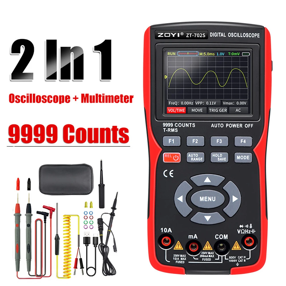 

2 In 1 Digital Oscilloscope Multimeter 48MSa/s Sampling Rate 10Mhz Bandwidth 9999 Counts True RMS 400V AC DC Universal Meter