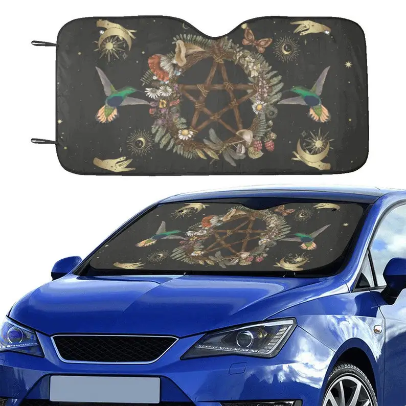 

Boho Forest witchcraft star pentagram Car sunshade for windshield, Nature Witch Window Sun Blocker Boho car accessories Auto