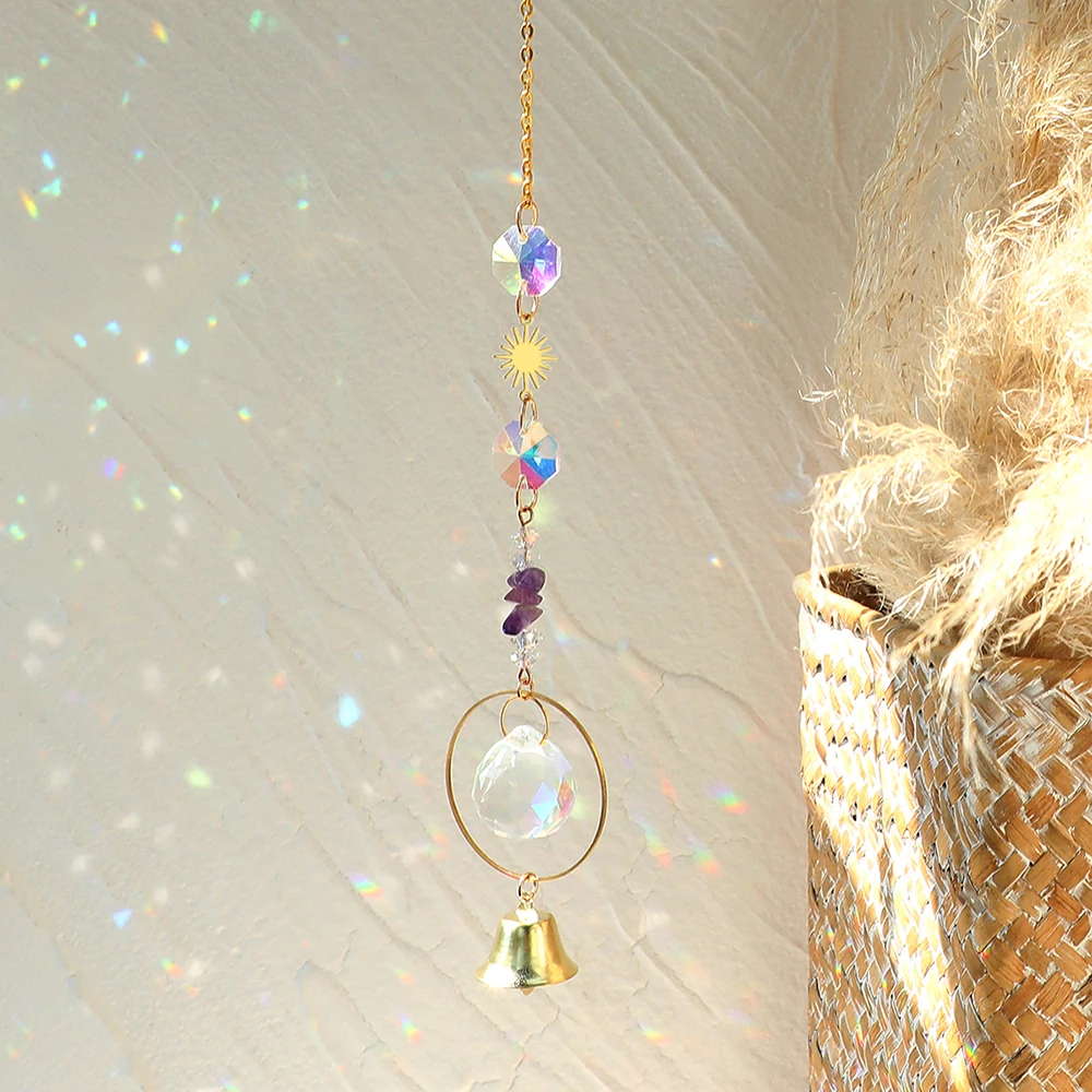 

Wind Chimes Suncatcher Rainbow Crystal Prism Healing Gemstone Car Hanging Stained Glass Sun Catcher Window Garden Decoration