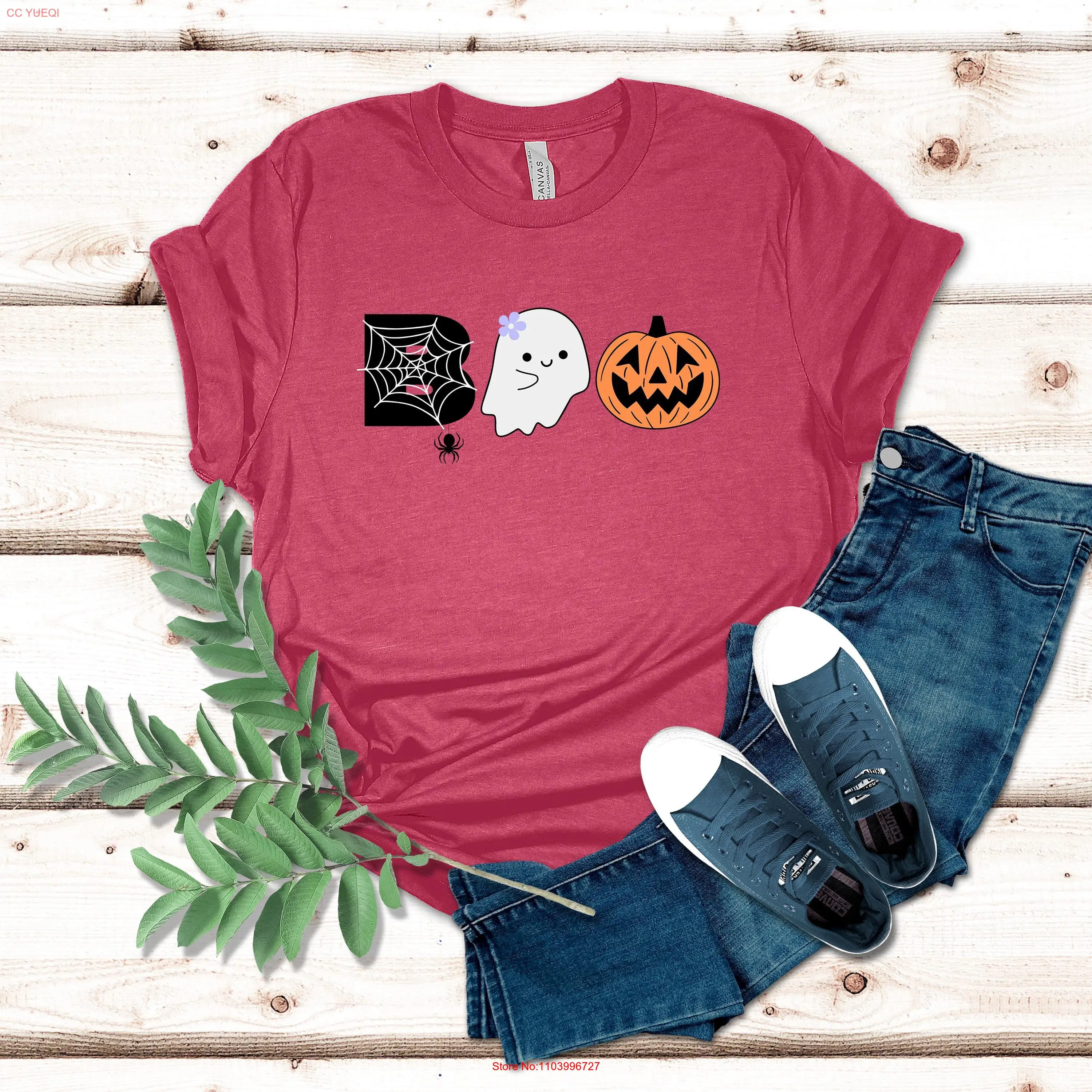 Halloween Boo T Shirt Ghost Pumpkin Spider long or short sleeves