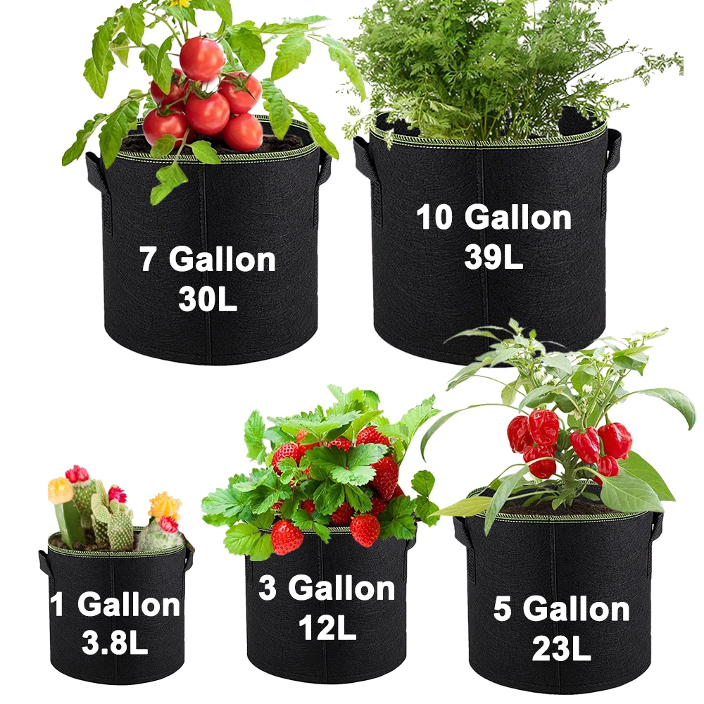 

Fabric Plant Pots Grow Bags 1/3/5/7/10 Gallon Gardening Vegetable Tomato Strawberry Growing Planter Garden Potato Planting Pots