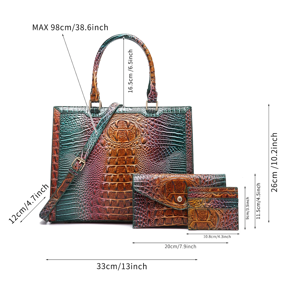 Современная большая сумка из крокодиловой кожи в городском стиле с
