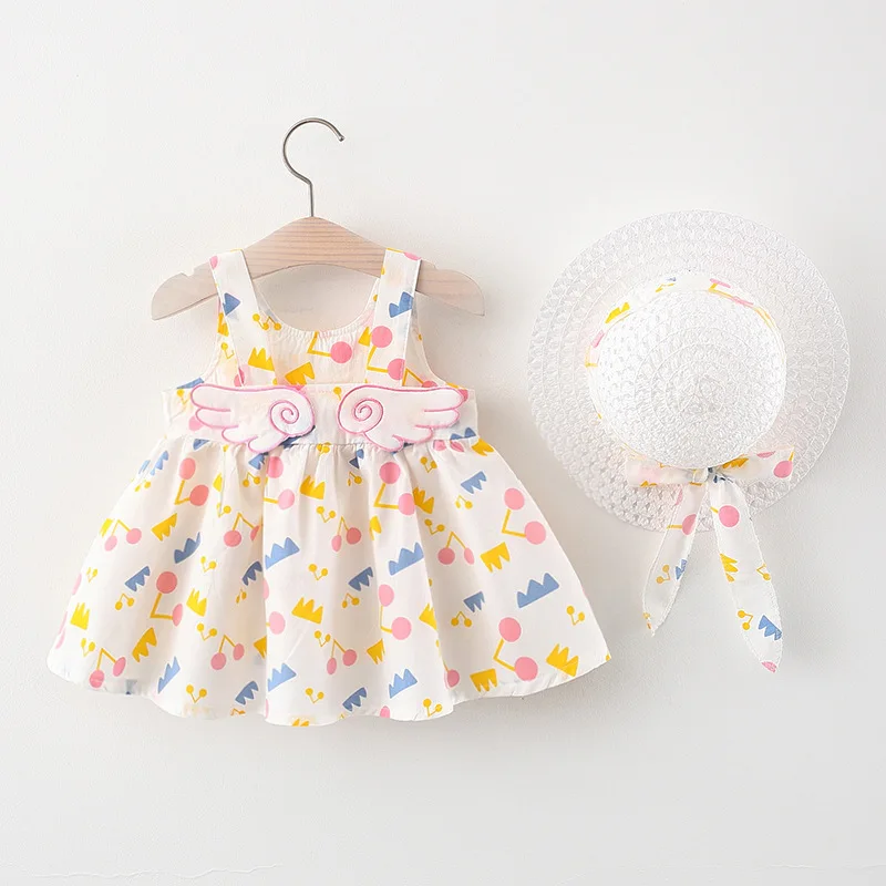 

New Clothes Girls 0-3old Summer cotton new girls dress with hat flower skirt princess 73-100 children kids clothing baby Floral