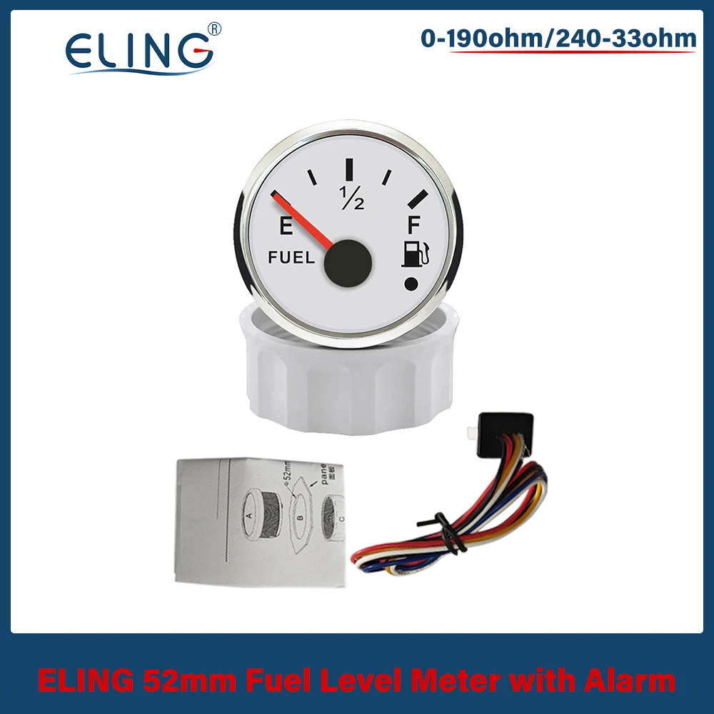 Индикатор уровня топлива 52 мм 0-190 Ом 240-33 с красной подсветкой и сигнализацией