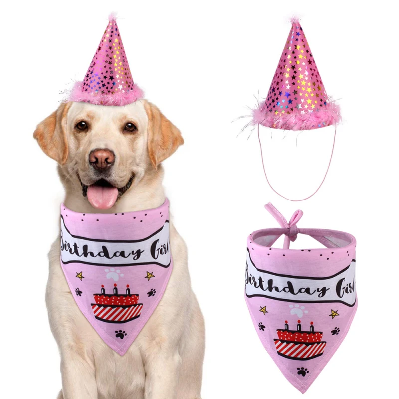 

Pet Hat Saliva Towel Set High Quality Headwear Birthday Pet Sequins Dog Puppy Party Costume Cat Hat Accessory Birthday Party