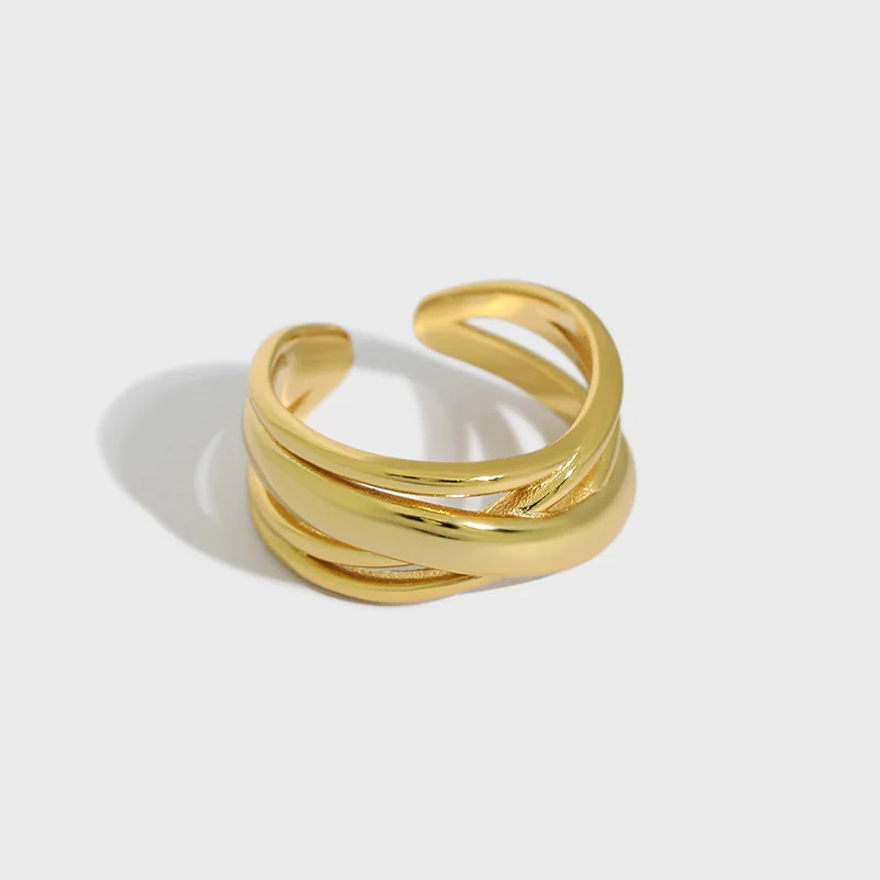 

Sterling silver European and American style exaggerated ring geometric lines surround ring women's light luxury design ring