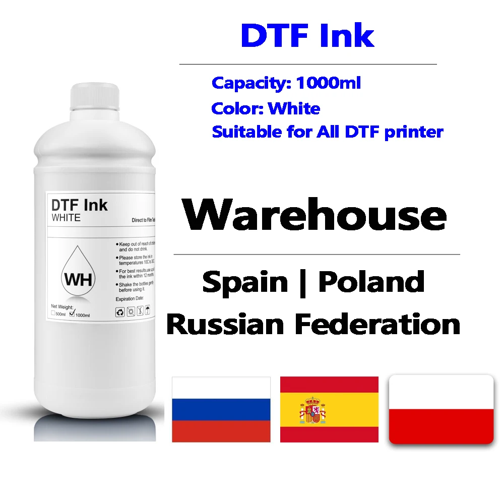 1000ML White DTF INK For A3 A4 Direct transfer film heat transfer for Epson I3200 L1800 L800 L805 transfer film for PET film