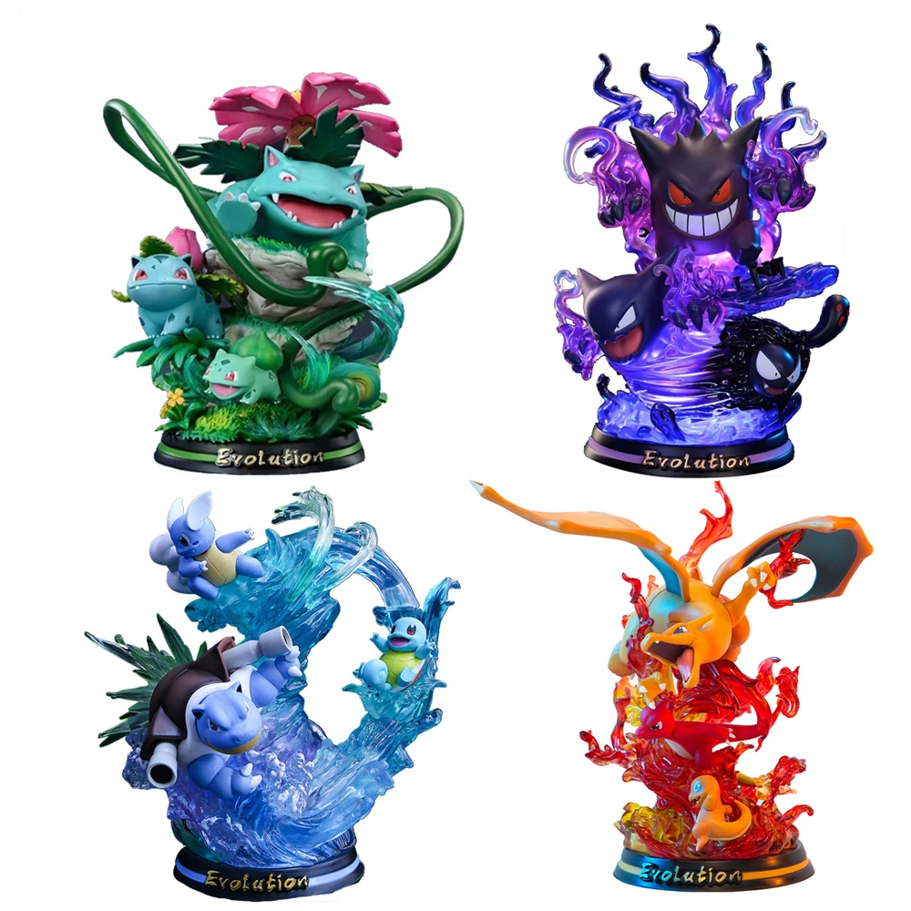 

26cm Pokemon MFC Evolution Group Gengar Blastoise Mewtwo Charizard Venusaur Slowpoke Glowing Figures Decoration Model Kids Toys