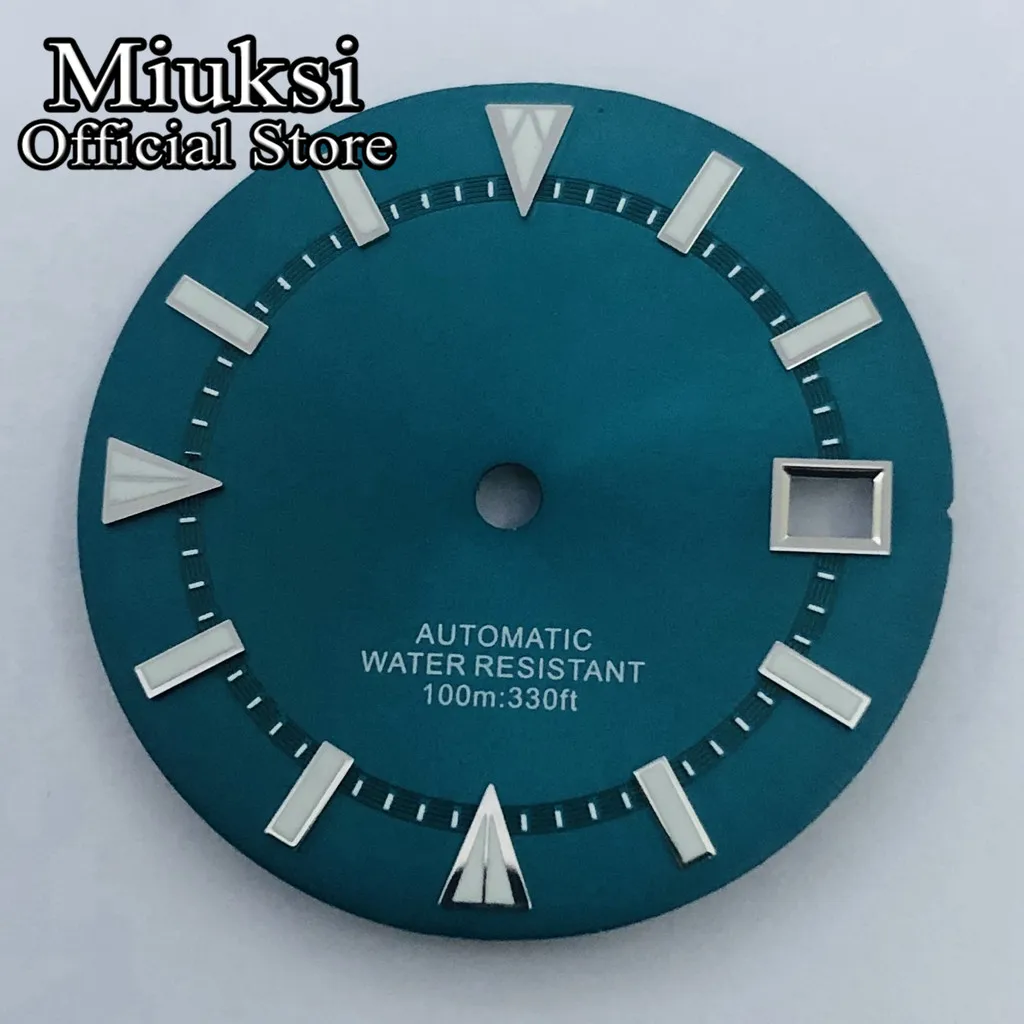 

Miuksi 29mm blue watch dial luminous fit NH35 movement fit 3 o'clock crown 3.8 o'clock crown