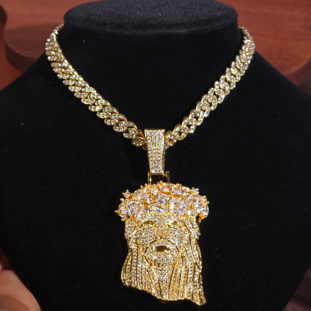 Фото ICEC хип-хоп цирконий кулон с головой Иисуса Iced Out AAAAA CZ Шарм модные украшения рок-реппер аксессуар подарок кубинская цепочка №2