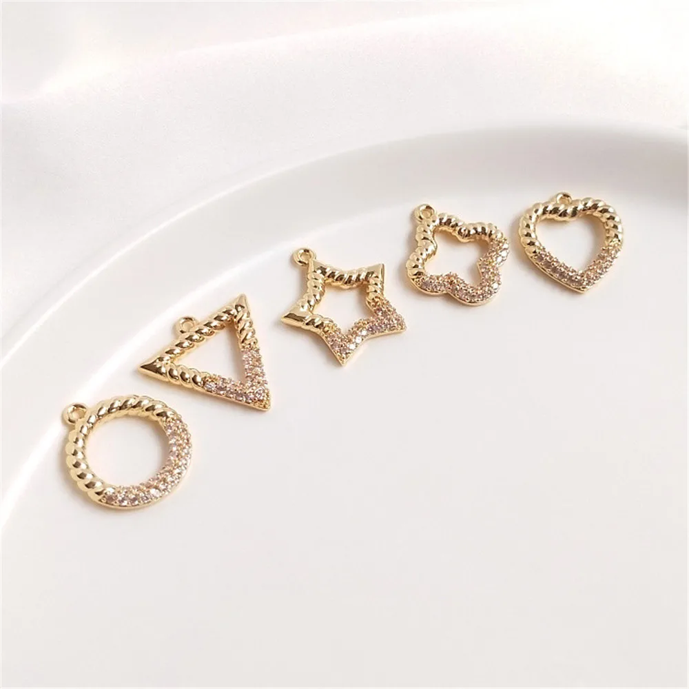 

14K Gold Zircon pentagonal star heart-shaped four-leaf clover geometric triangular circular pendant diy pendant eardrop