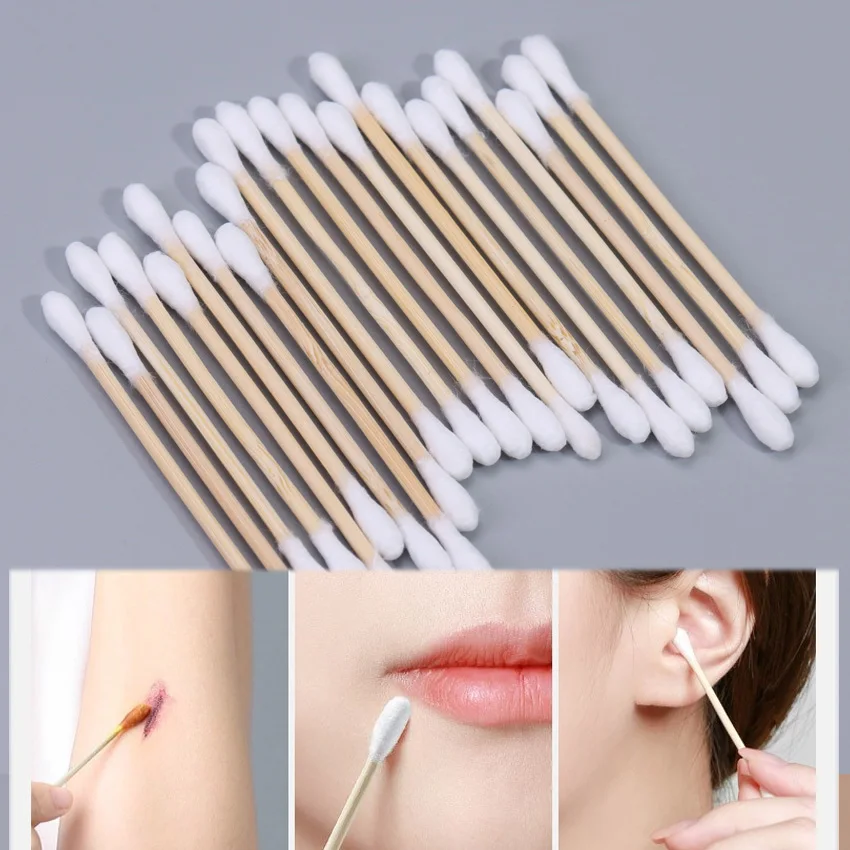 

500PCS/Pack Wooden Handle Cotton Swab Makeup Supplies Jewelry Clean Double Head Cotton Swabs Ear Nose Cleaning Tools