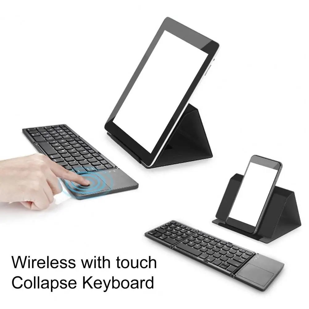 Купи New Portable Mini Three Folding Bluetooth Keyboard Wireless Foldable Touchpad Keypad for IOS Android Windows ipad Tablet за 1,145 рублей в магазине AliExpress