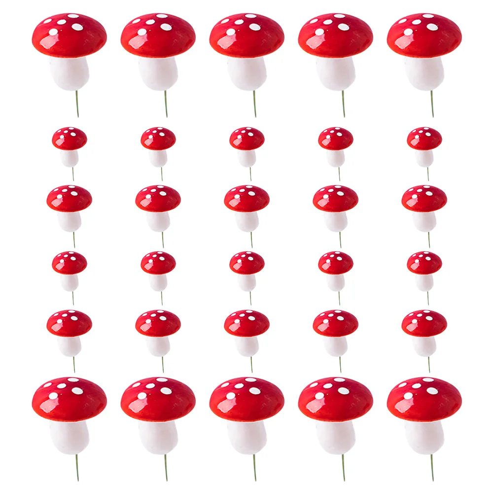 

30 Pcs Miniature Foam Mushrooms Homemade Ornaments Dessert Insert Topper Mushroom Cupcake Picks Ornament Crafts