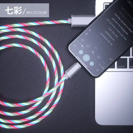 YOCPONO 2m(6.5 Ft) 2.4A Night Luminous Data Cable Charging Cable Fashion Gleamy For Lightning Android TYPE-C Micro-USB