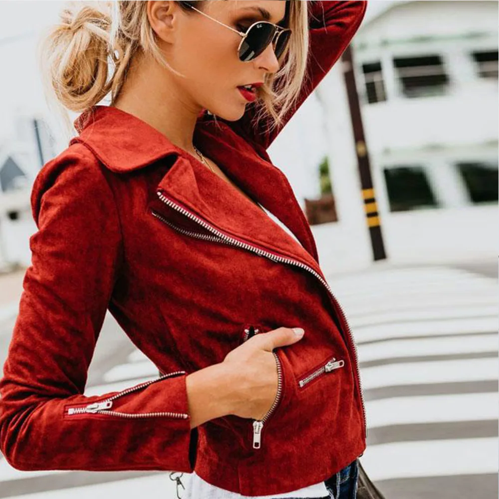 

Mandylandy Women Elegant Autumn Winter Slim Zipper Coat Jacket Fashion Casual Long Sleeve Lapel Collar Pocket Outwear Streetwear