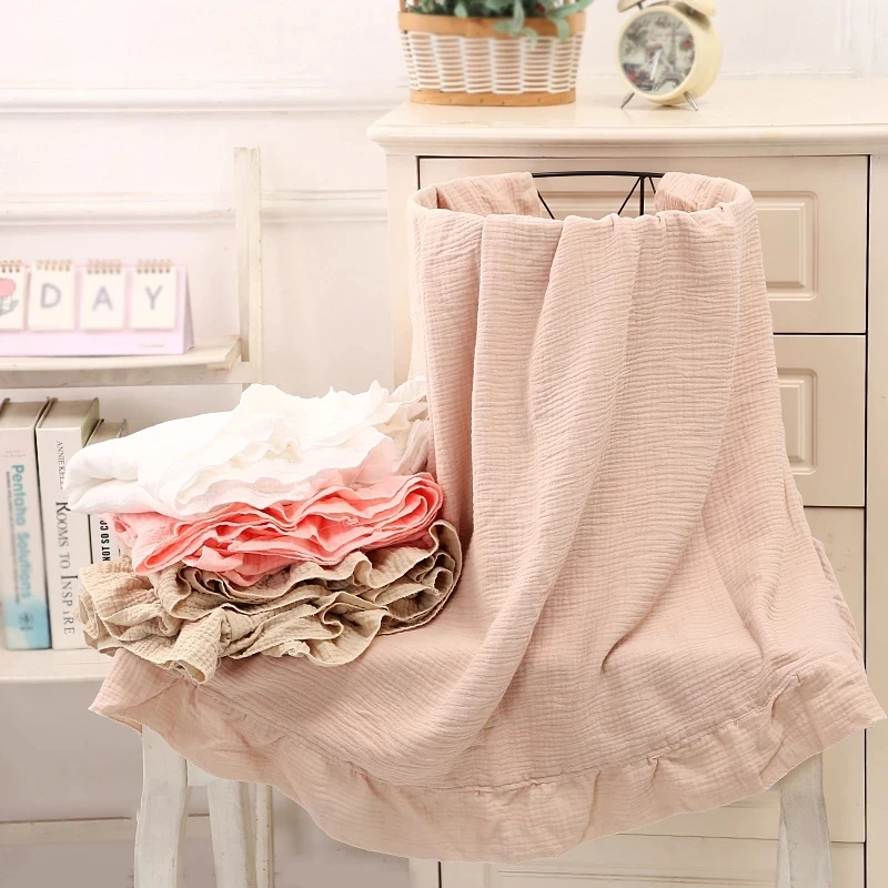 

INS Ruffled Muslin Baby Swaddle Blankets for New Born Infant Bedding Organic Baby Accessories Newborn Receive Blanket Cotton