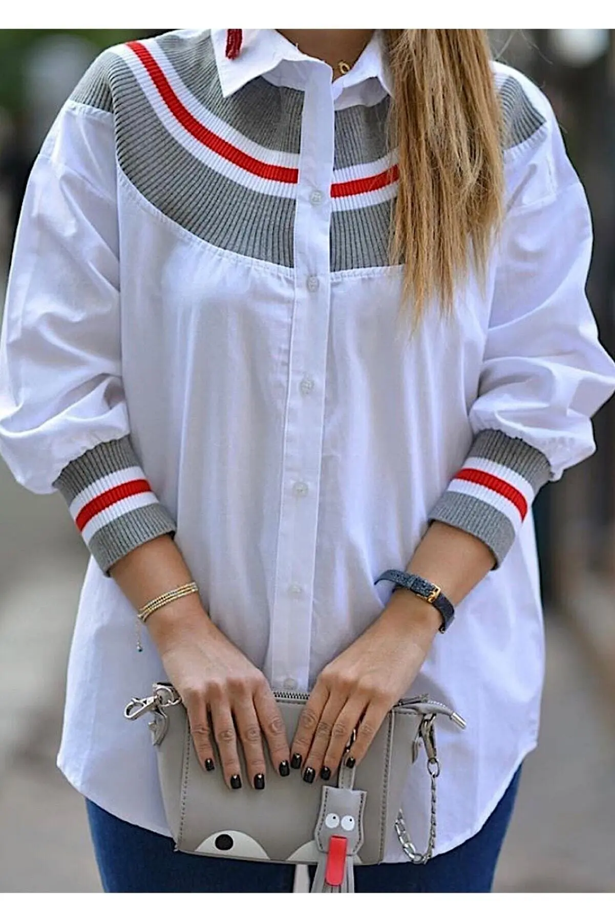 

Woman White Knitwear Detailed Detailed Cotton Shirt Pretty and Cheap women's Blouses
