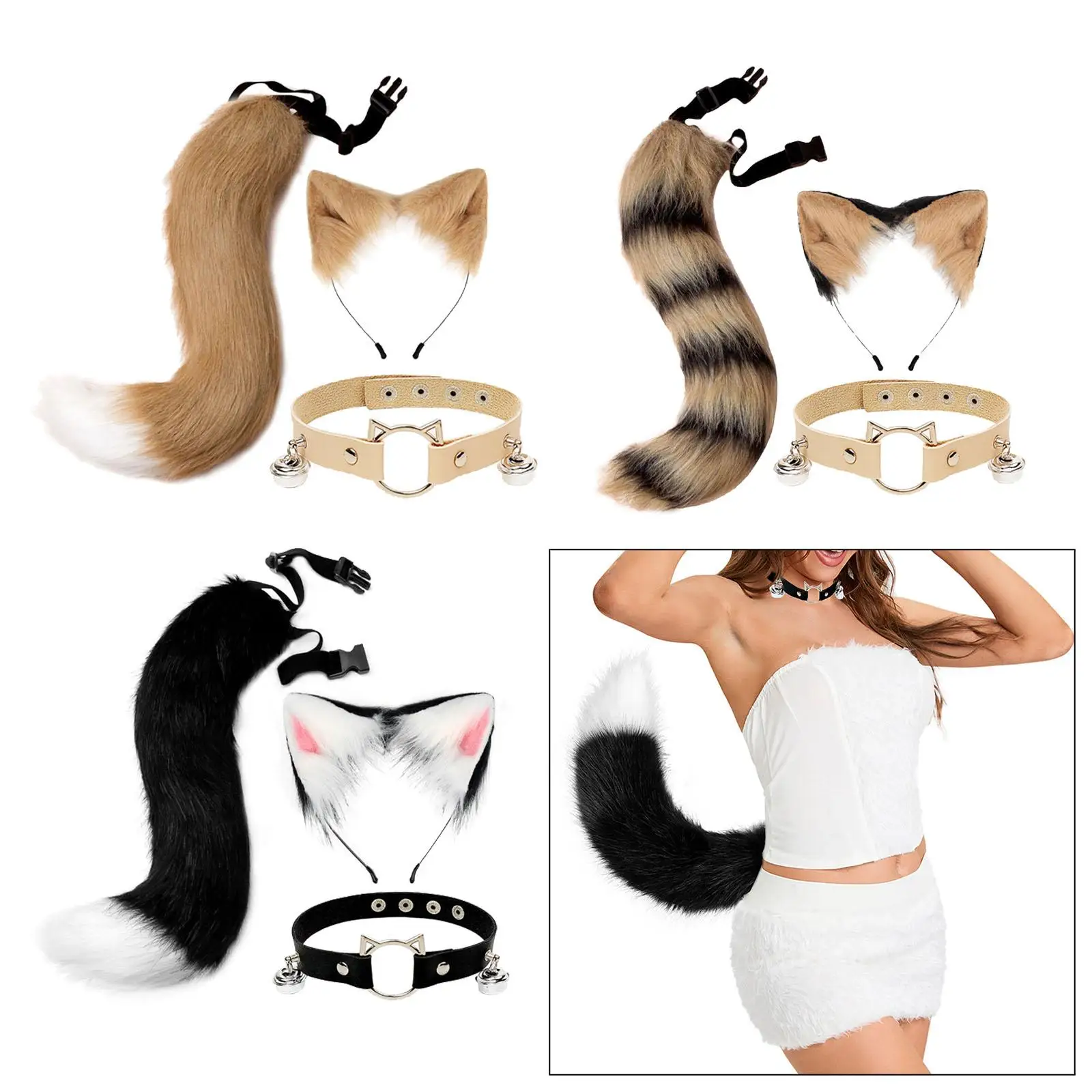 Plush Faux Fur Cat Ears and Tail Set Costume Fancy Dress Cosplay Decoration for Party Masquerade Role Play Carnival Stage Shows images - 6
