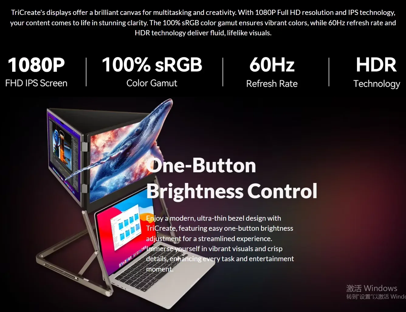 Фото Tricreate 15,6-дюймовый тройной интерфейс 1080P FHD USB-C, новый инфракрасный портативный монитор для ноутбука, IPS ЖК-дисплей, алюминий №3