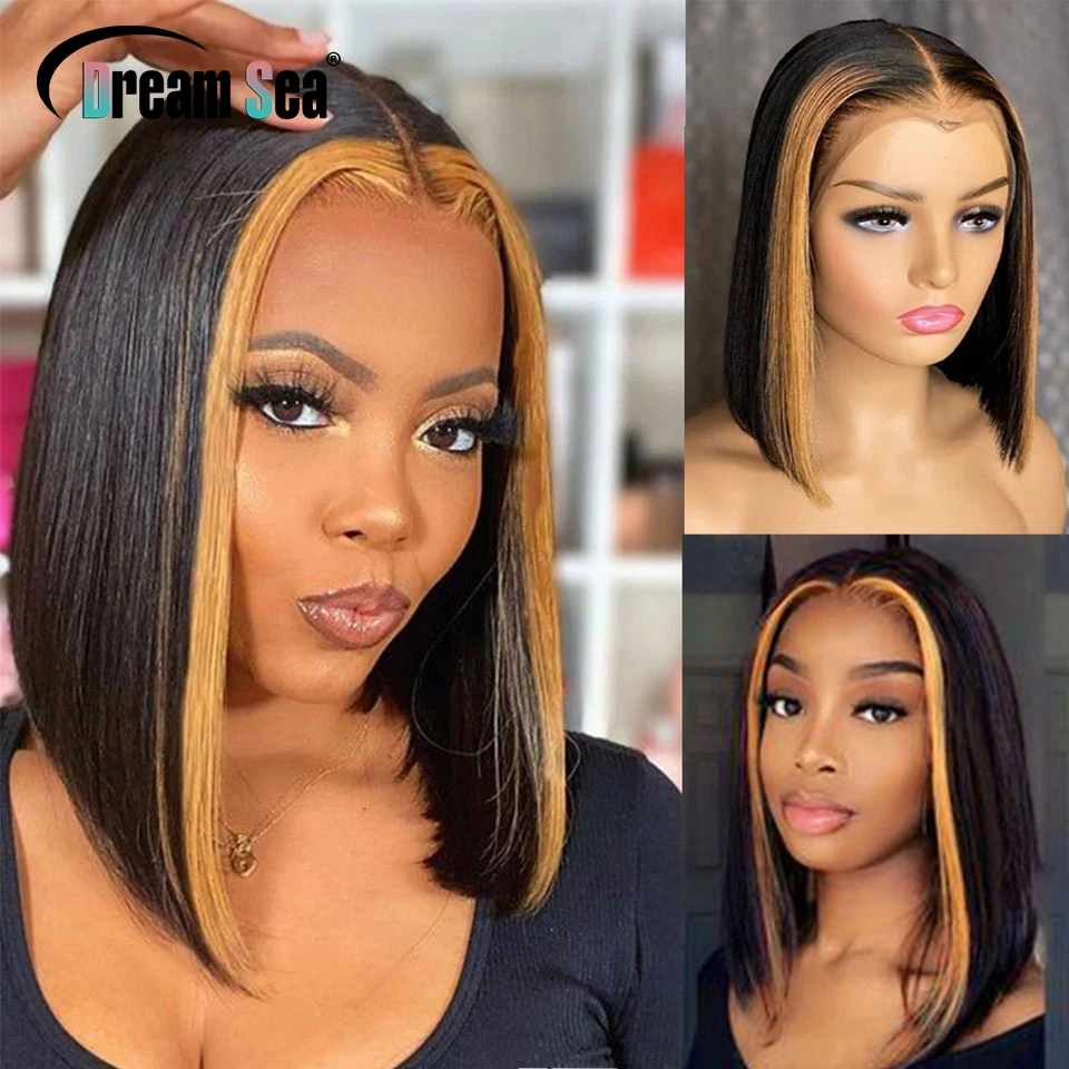 

13x4 Honey Blonde Lace Front Wigs Human Hair 150 Density Colored Short Bob Wig Rainbow Peruvian Remy Hair Pre Plucked For Women