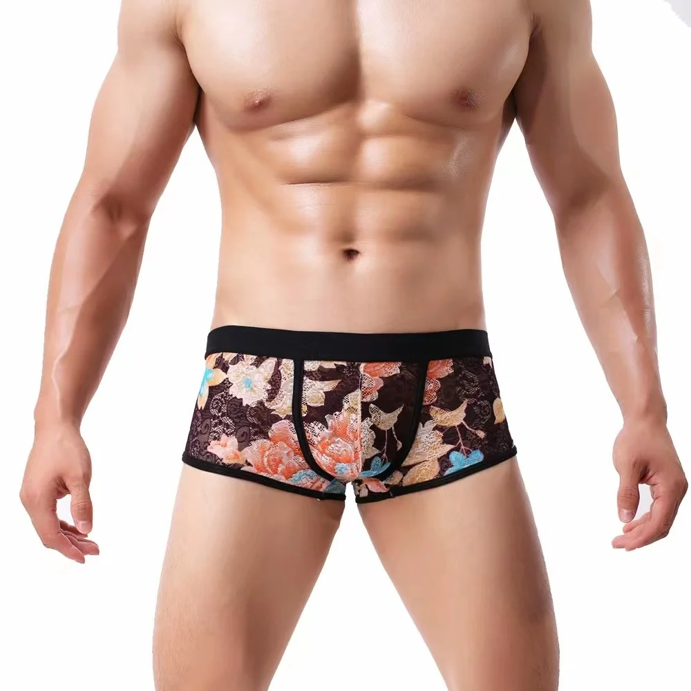 3pcs Sexy Lace Transparent Hot Underwear Men Cotton Boxer Homme Brand Underpants Male Panties Breathbale Shorts U Convex Pouch