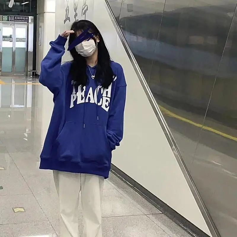 

Spring and Autumn Thin Hooded Solid Color Long Sleeve Casual Versatile Fashion Trend Simple Loose Lazy Wind Sweater