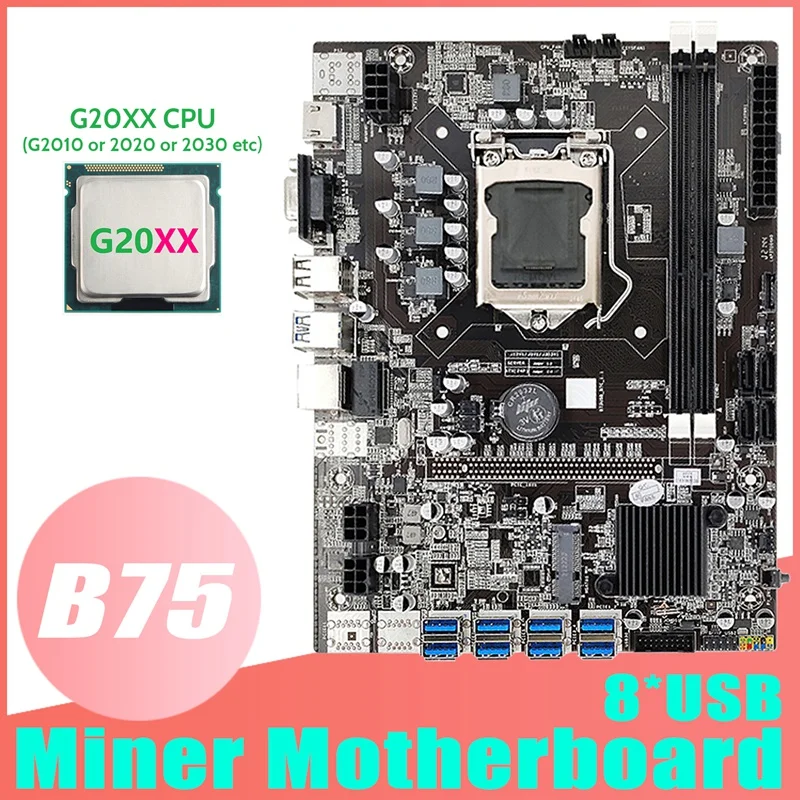 

B75 ETH Mining Motherboard+G20XX CPU 8XPCIE To USB LGA1155 MSATA DDR3 USB 3.0 B75 USB BTC Miner Motherboard