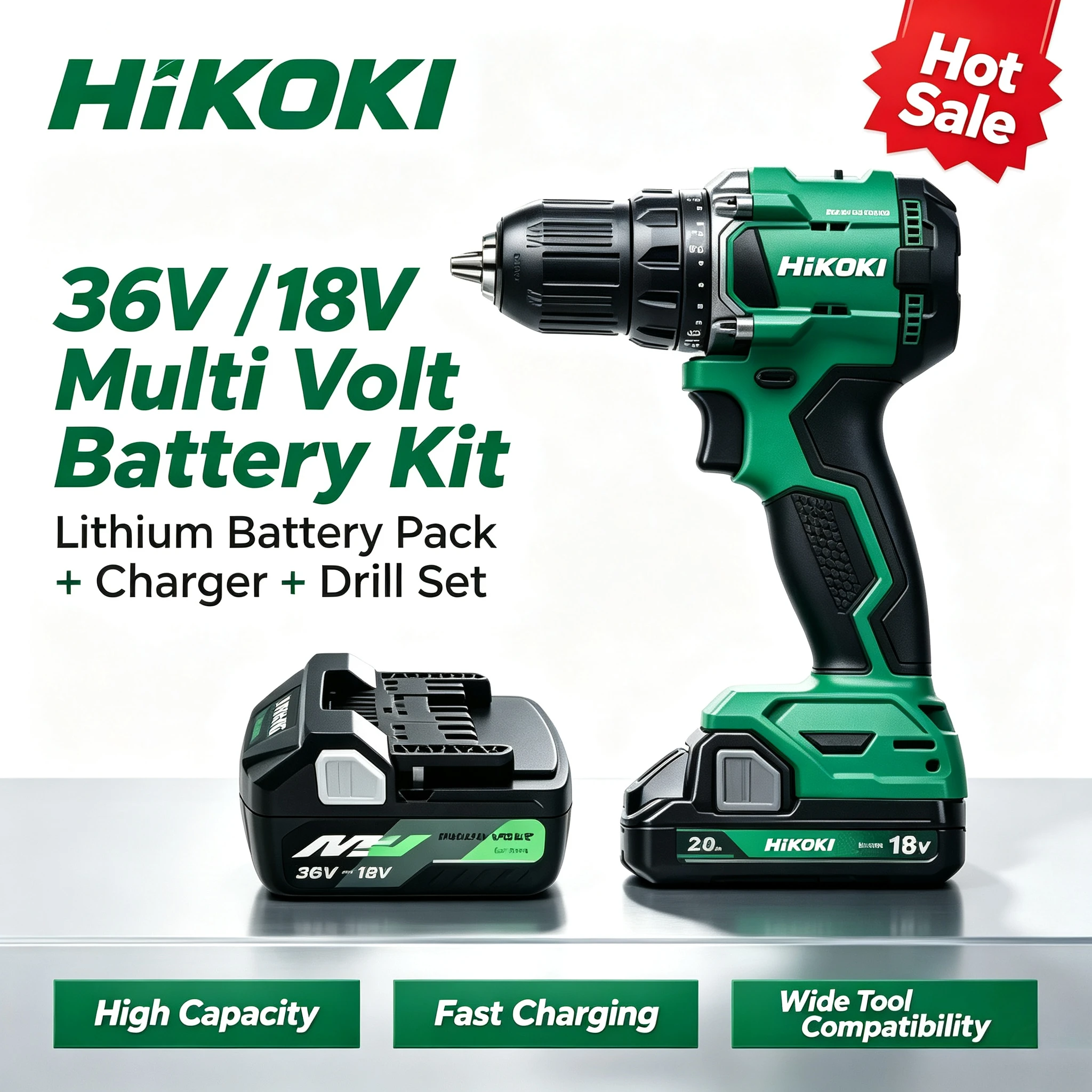 Фото Аккумулятор Hitachi HiKOKI 18В/36В 8.0Ач BSL36B18, совместимый с DS18DSL C18DSL, долговечный, с длительным временем работы для инструментов мастерских №1