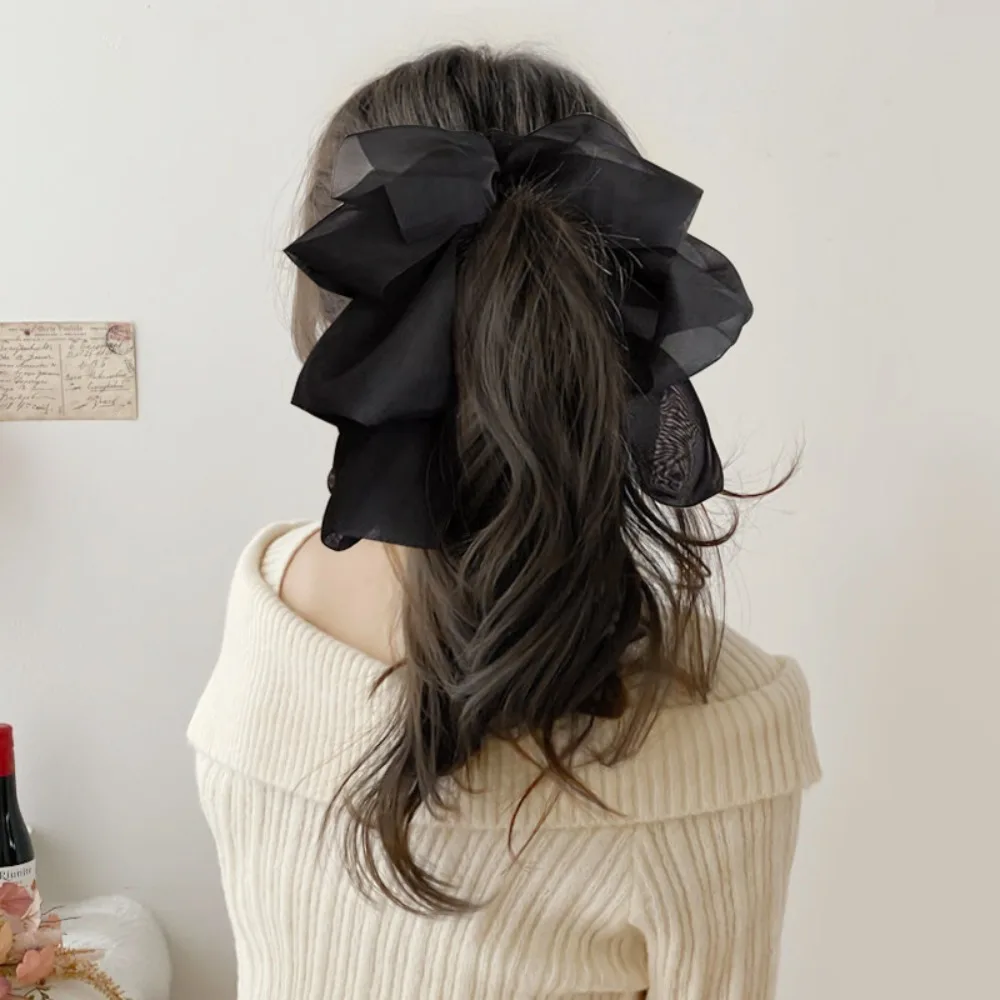 

Vintage Chiffon Bow Banana Clip Hot Sale Fashion Vertical Hair Claw Headdress Ponytail Hair Grip Clip Girls
