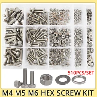 m4 m5 m6 14 20 38 16 516 18 304 stainless steel hex hexagon flat head nut and bolt screw spring washer assortment kit din933
