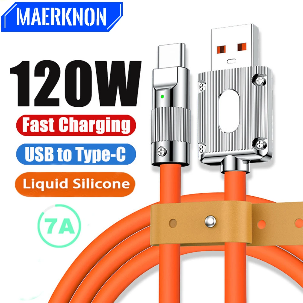 

120W 7A USB Type C Cable PD Fast Charging for Huawei Samsung Xiaomi POCO Realme Oneplus Liquid Silicone Bold Data Cord USB Cable