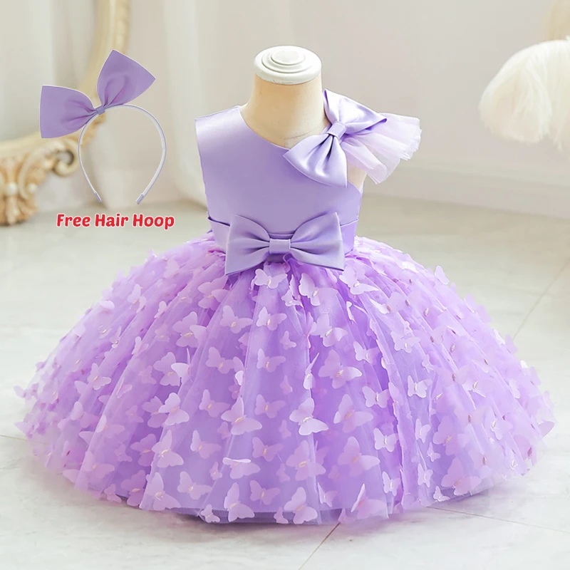 

2023 New Dress For Girls 1st Birthday Wedding Flower Girls Dress Three-Dimensional Flowers Children Catwalk Evening Dresses 0-6Y