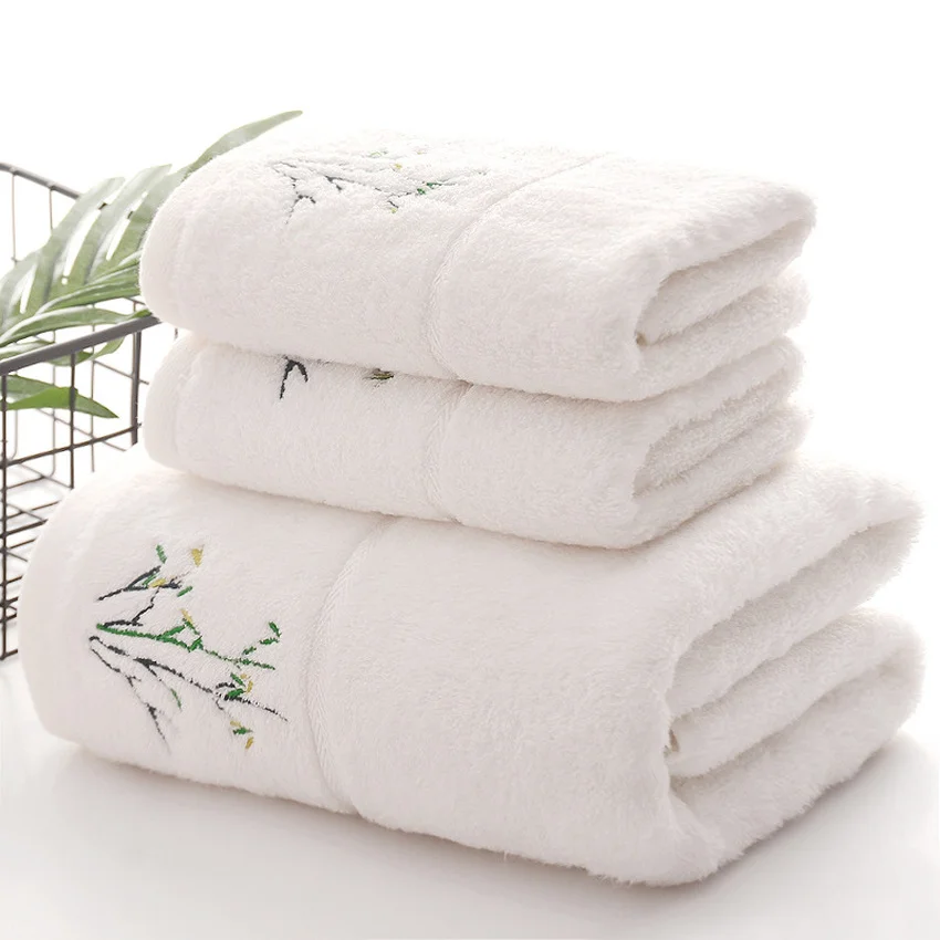 Soft Water Absorption Bathroom High Print Bamboo Face Modern Fiber For Flower Simple Embroidered Quality Strong Bath Towel Home