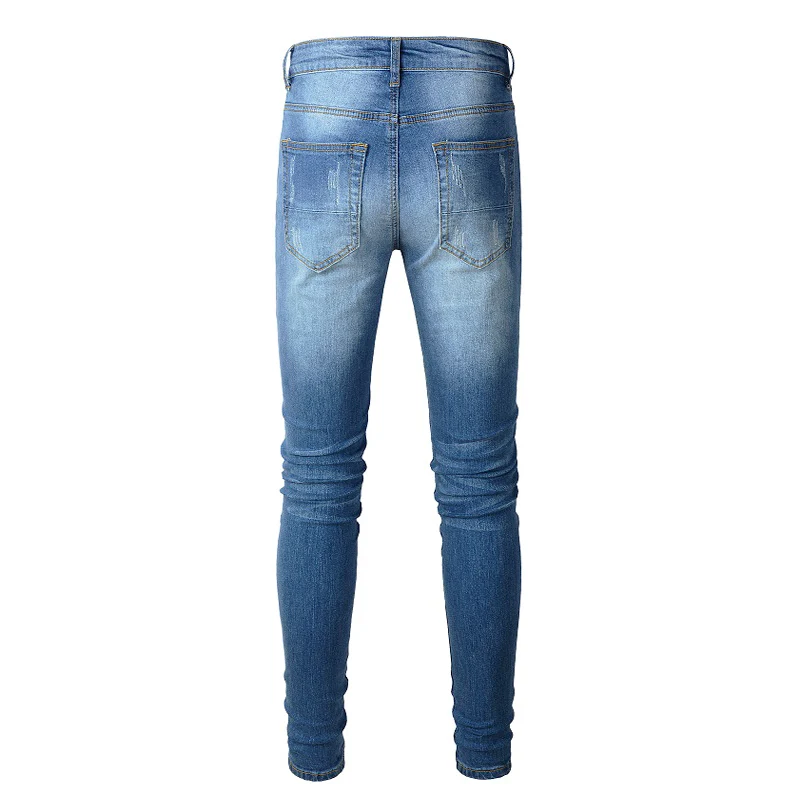 Street Fashion Men Jeans Retro Blue Elastic Slim Fit Ripped Jeans Men Punk Trousers Patch Designer Hip Hop Brand Pants Hombre