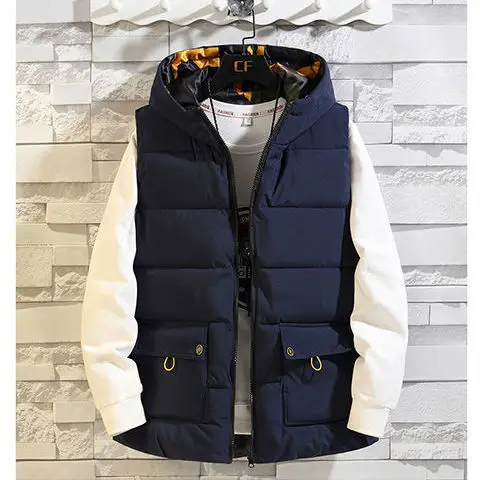 

Vest Mens Coat Warm Sleeveless Jacket Casual Waistcoat Hooded Men Plus Size Homme Autumn Winter Casual Solid Color Jacket E46
