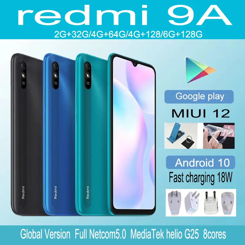 

Смартфон Xiaomi Redmi 9A, восемь ядер, экран 6,53 дюйма, 4 Гб + 64 ГБ